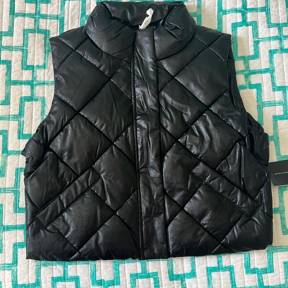 Black faux leather vest